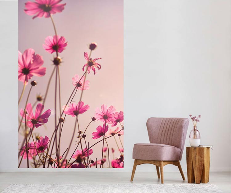 papier peint fleurs rose vertical 150 cm en 2 lés de 75 cm