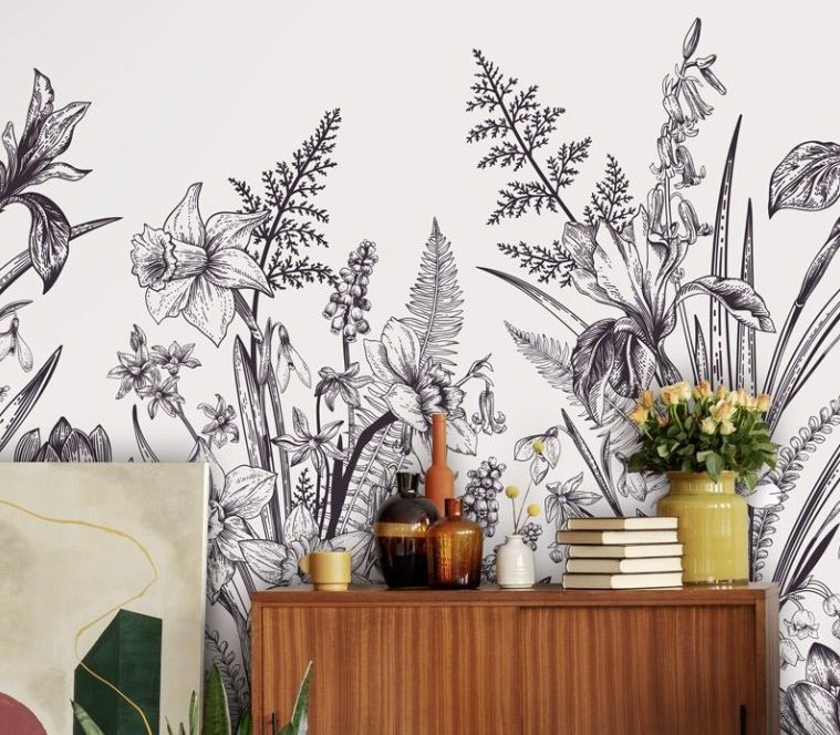 Poster fleurs noir et blanc panoramique élégant